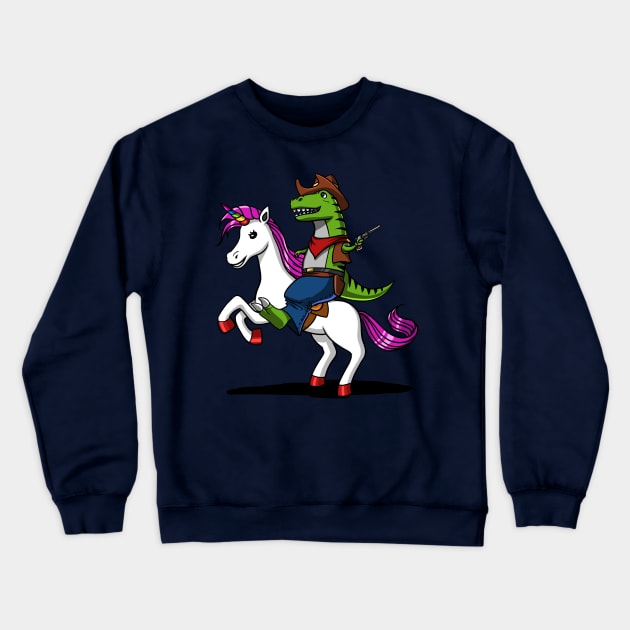 T-Rex Dinosaur Cowboy Riding Magical Unicorn Crewneck Sweatshirt by underheaven